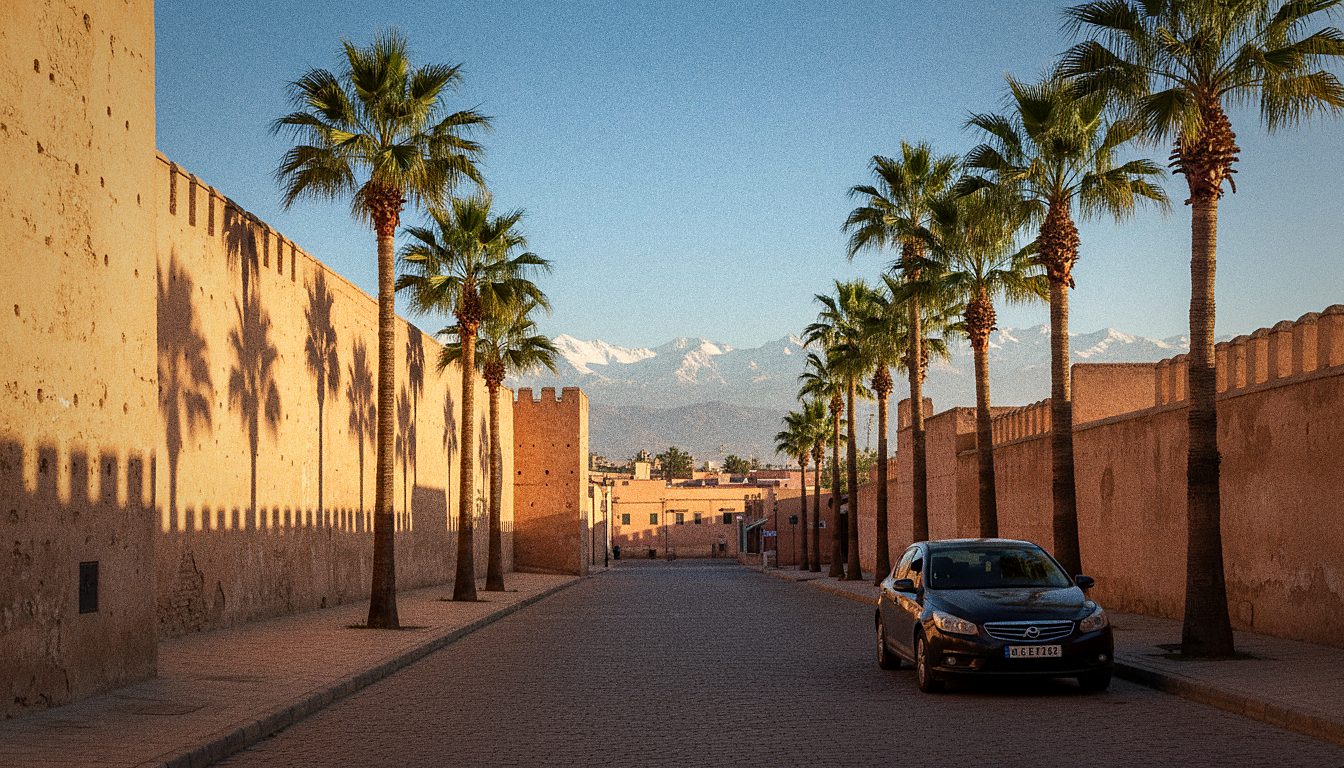 Voiture de location garée dans une rue de Marrakech